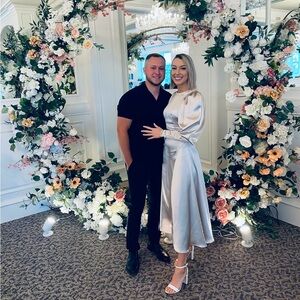 ASOS edition satin gathered shoulder midi dress